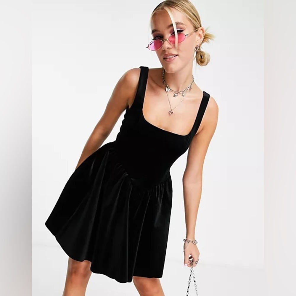 Miss Selfridge black velvet corset dress size 4